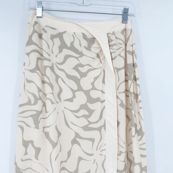 Mon Renn High Tide Midi Skirt  Stone Taupe Abstract Print Slit Long Womens Sz S - Picture 4 of 13